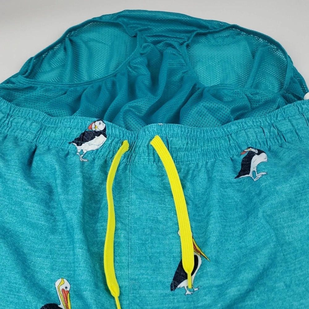 AD HOC Lined Swim Trunks Size XL in Blue-Bird Themed Side Pockets Drawstring